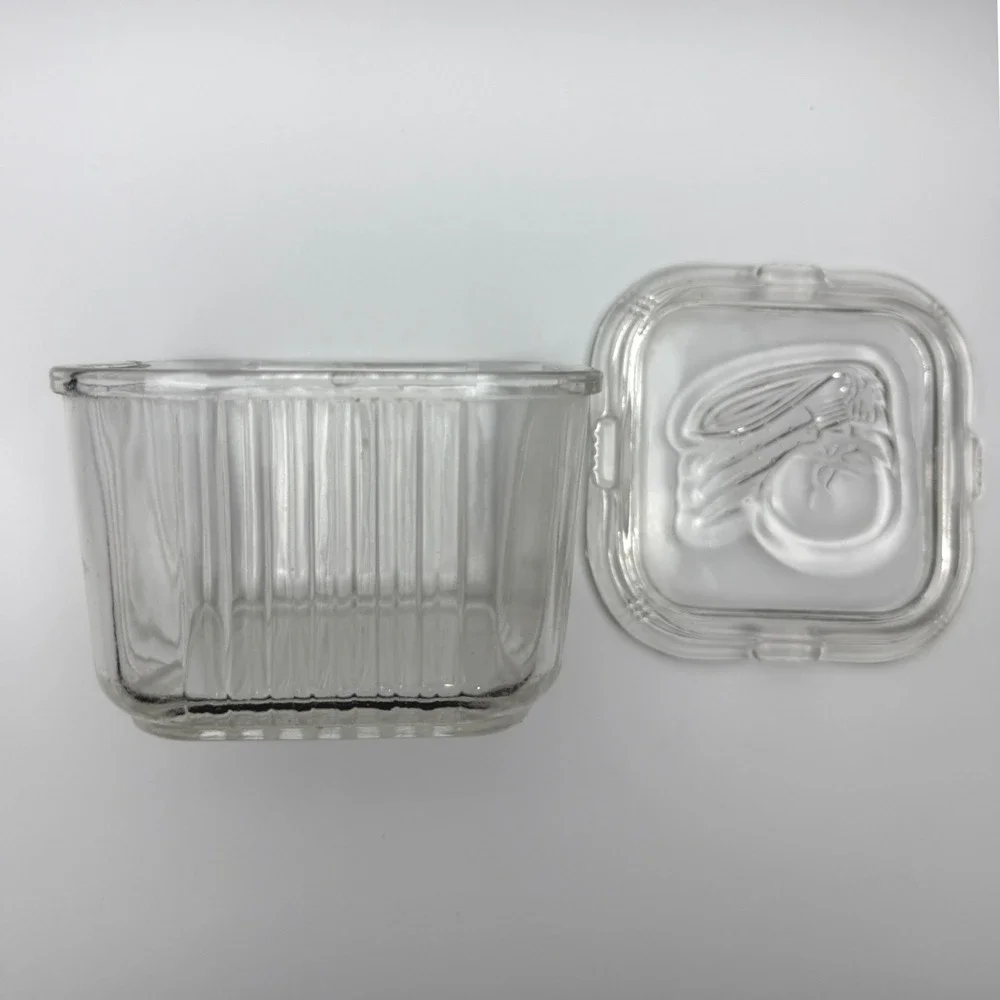 Federal Glass Refrigerator Dish 4.25in Clear Ribbed Vegetable Fridgie MCM 40's